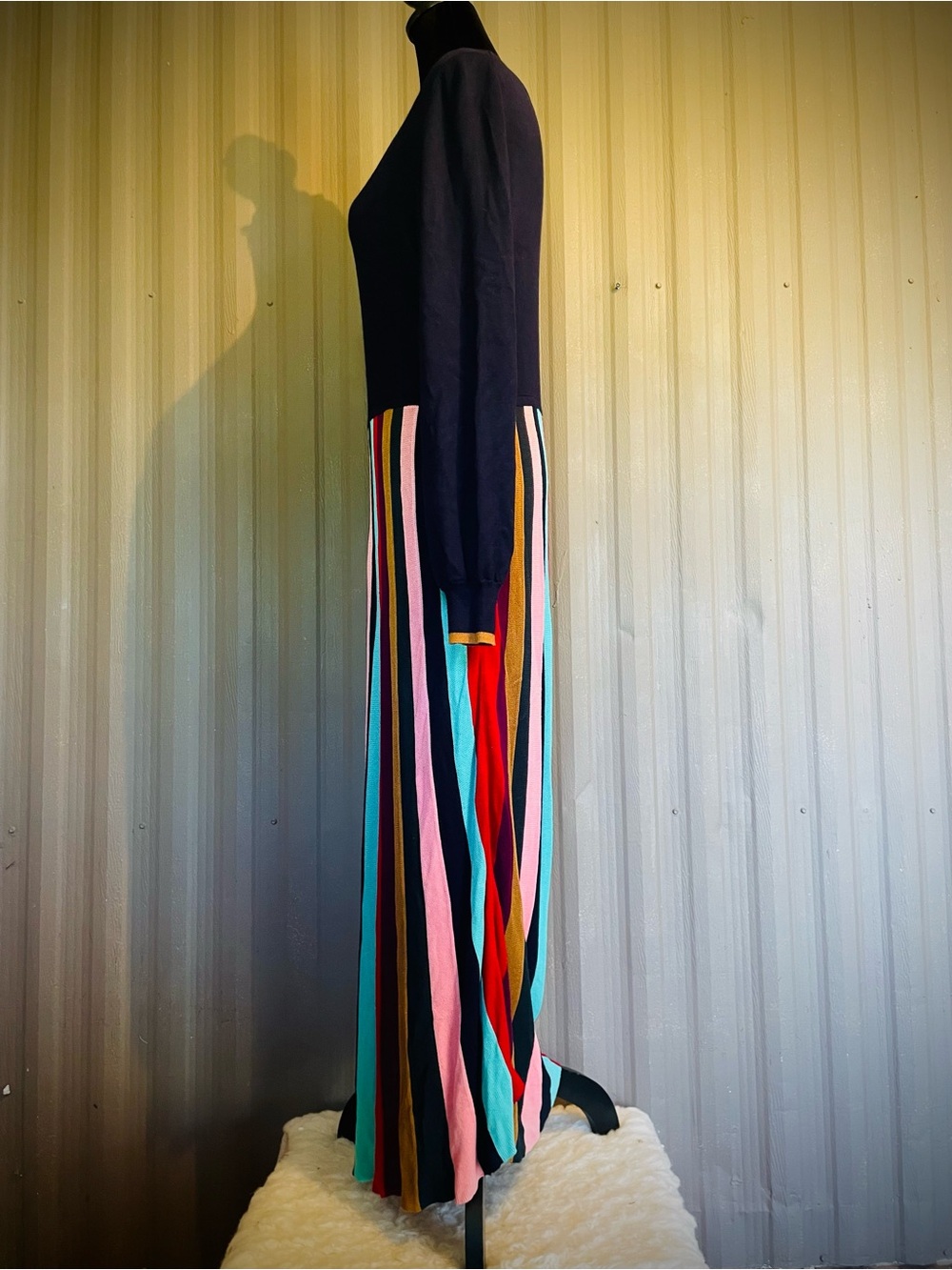Boden Margie Sweater Dress Navy Rainbow Maxi Fit & Flare Long Sleeve SOFT! sz 12 - Picture 6 of 11